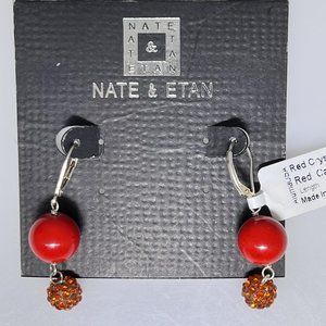 Nate & Etan red Calcite bead earrings with orange crystal beads, sterling, NWT